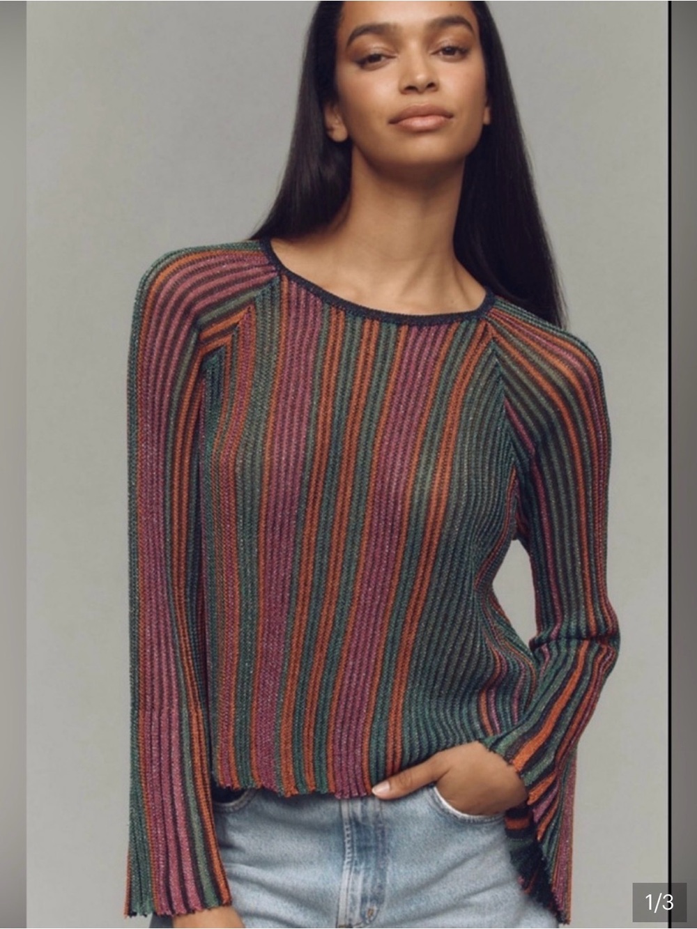 Frnch sheer Striped Multicolor Long-Sleeve size large Anthropologie